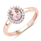 0.81 Carat Genuine Morganite and White Diamond 14K Rose Gold Ring