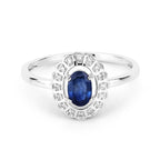 0.52 Carat Genuine Blue Sapphire and White Diamond 14K White Gold Ring