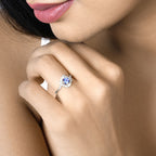 0.55 Carat Genuine Tanzanite and White Diamond 14K White Gold Ring