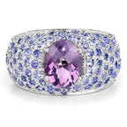 4.21 Carat Genuine Amethyst and Tanzanite .925 Sterling Silver Ring