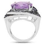 5.95 Carat Genuine Amethyst and Tanzanite .925 Sterling Silver Ring