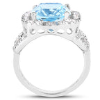 5.17 Carat Genuine Blue Topaz and White Topaz .925 Sterling Silver Ring