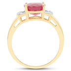 14K Yellow Gold Plated 4.01 Carat Glass Filled Ruby and White Diamond .925 Sterling Silver Ring