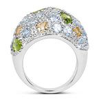 11.38 Carat Genuine Peridot, Citrine and Blue Topaz .925 Sterling Silver Ring