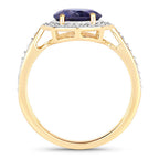1.79 Carat Genuine Iolite and White Diamond 14K Yellow Gold Ring