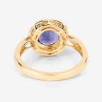 1.79 Carat Genuine Iolite and White Diamond 14K Yellow Gold Ring