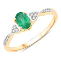 0.49 Carat Genuine Zambian Emerald and White Diamond 10K Yellow Gold Ring