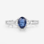 1.05 Carat Genuine Blue Sapphire and White Diamond 10K White Gold Ring