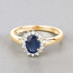 1.11 Carat Genuine Blue Sapphire and White Diamond 10K Yellow Gold Ring