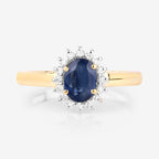 1.11 Carat Genuine Blue Sapphire and White Diamond 10K Yellow Gold Ring