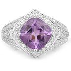 2.82 Carat Genuine Amethyst and White Topaz .925 Sterling Silver Ring