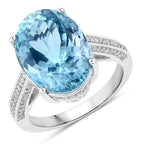 8.84 Carat Genuine Aquamarine and White Diamond 14K White Gold Ring