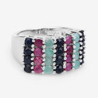 "3.40 Carat Genuine Emerald, Ruby and Black Sapphire .925 Sterling Silver Ring