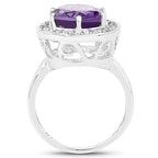 4.27 Carat Genuine Amethyst and White Topaz .925 Sterling Silver Ring