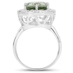 4.94 Carat Genuine Green Amethyst and White Topaz .925 Sterling Silver Ring