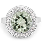 4.94 Carat Genuine Green Amethyst and White Topaz .925 Sterling Silver Ring