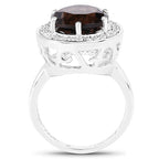 4.52 Carat Genuine Smoky Quartz and White Topaz .925 Sterling Silver Ring