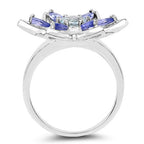 1.34 Carat Genuine Aquamarine and Tanzanite .925 Sterling Silver Ring