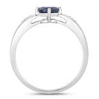 0.89 Carat Genuine Blue Sapphire and White Diamond 10K White Gold Ring