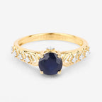 1.13 Carat Genuine Blue Sapphire and White Diamond 10K Yellow Gold Ring