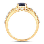 1.13 Carat Genuine Blue Sapphire and White Diamond 10K Yellow Gold Ring