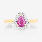 0.94 Carat Genuine Ruby and White Diamond 14K Yellow Gold Ring