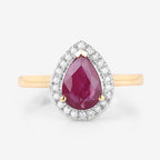 1.38 Carat Genuine Ruby and White Diamond 14K Yellow Gold Ring