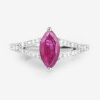 1.58 Carat Genuine Ruby and White Diamond 14K White Gold Ring