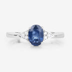 1.01 Carat Genuine Blue Sapphire and White Diamond 14K White Gold Ring