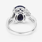 6.54 Carat Genuine Blue Sapphire and White Diamond 14K White Gold Ring