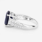 6.49 Carat Genuine Blue Sapphire and White Diamond 14K White Gold Ring