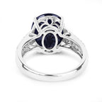 6.49 Carat Genuine Blue Sapphire and White Diamond 14K White Gold Ring