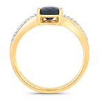 1.17 Carat Genuine Blue Sapphire and White Diamond 14K Yellow Gold Ring