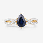 1.14 Carat Genuine Blue Sapphire and White Diamond 14K Yellow Gold Ring