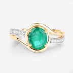 1.62 Carat Genuine Zambian Emerald and White Diamond 14K Yellow Gold Ring