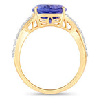 5.19 Carat Genuine Tanzanite and White Diamond 14K Yellow Gold Ring