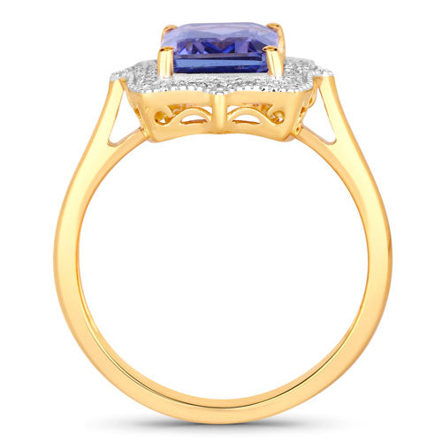 2.82 Carat Genuine Tanzanite and White Diamond 14K Yellow Gold Ring