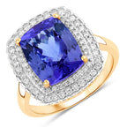 4.84 Carat Genuine Tanzanite and White Diamond 14K Yellow Gold Ring