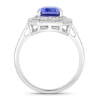 3.32 Carat Genuine Tanzanite and White Diamond 14K White Gold Ring