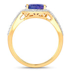 2.79 Carat Genuine Tanzanite and White Diamond 14K Yellow Gold Ring
