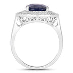 4.82 Carat Genuine Blue Sapphire and White Diamond 14K White Gold Ring