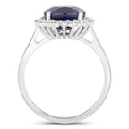 4.63 Carat Genuine Blue Sapphire and White Diamond 14K White Gold Ring