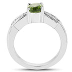 1.13 Carat Genuine Peridot and White Topaz .925 Sterling Silver Ring
