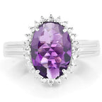 4.99 Carat Genuine Amethyst and White Topaz .925 Sterling Silver Ring