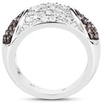 0.94 Carat Genuine Champagne Diamond and White Diamond .925 Sterling Silver Ring