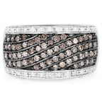 0.87 Carat Genuine Champagne Diamond and White Diamond .925 Sterling Silver Ring
