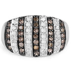 0.83 Carat Genuine Champagne Diamond and White Diamond .925 Sterling Silver Ring