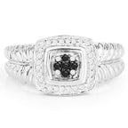 0.19 Carat Genuine Black Diamond and White Diamond .925 Sterling Silver Ring