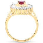 14K Yellow Gold Plated 2.44 Carat Glass Filled Ruby and White Topaz .925 Sterling Silver Ring