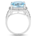 7.18 Carat Genuine Blue Topaz and White Topaz .925 Sterling Silver Ring